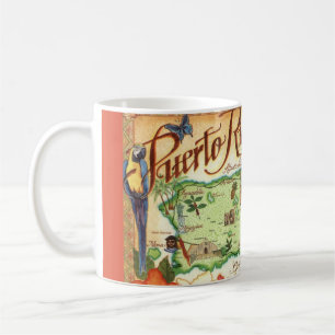 Café Taza con mapa ilustrado de Puerto Rico
