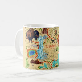 Café Taza con mapa ilustrado de Yellowstone