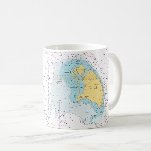 Café Taza con mapa náutico de Barbuda (Anverso derecho)