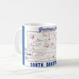 Café Taza con mapa postal azul y blanco de Dakota del S