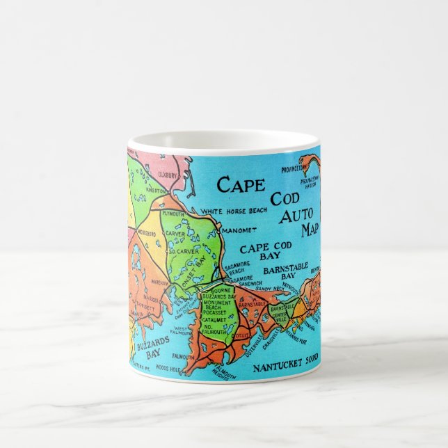 Café Taza con mapa postal colorido de Cape Cod (Centro)