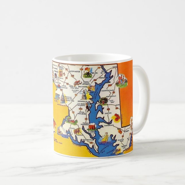 Café Taza con mapa postal de Maryland (Anverso derecho)
