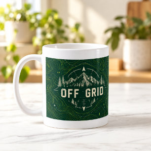 Café Taza con mapa topográfico de contorno fuera de la