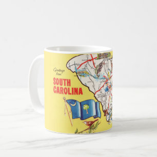 Café Taza con mapa vintage colorido de Carolina del Sur