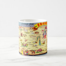 Café Taza con mapa vintage colorido de Kansas