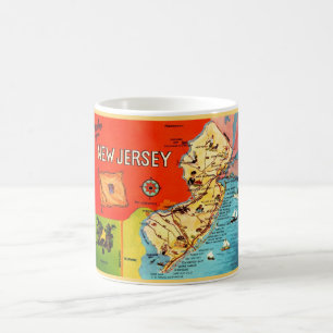 Café Taza con mapa vintage colorido de Nueva Jersey