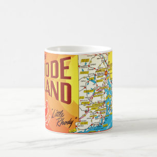Café Taza con mapa vintage colorido de Rhode Island