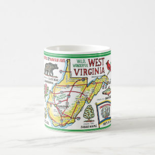 Café Taza con mapa vintage colorido de West Virginia