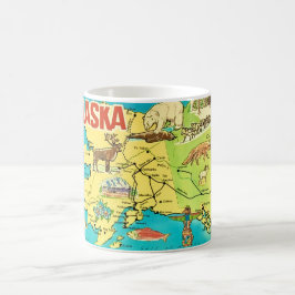 Café Taza con mapa vintage de Alaska en postal
