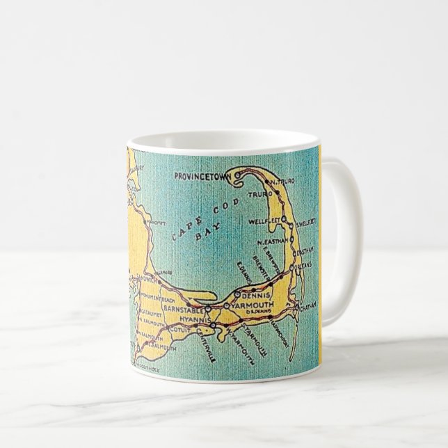 Café Taza con mapa vintage de Cape Cod (Anverso derecho)