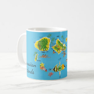 Café Taza con mapa vintage de las Islas Hawaianas