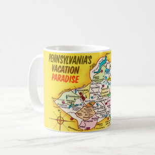 Café Taza con mapa vintage de Pocono Mtns