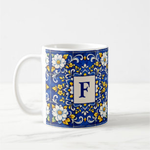 Café Taza con monograma Azulejo de Medianoche