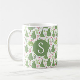 Café Taza con monograma de abetos festivos