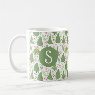 Café Taza con monograma de abetos festivos