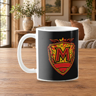 Café Taza con monograma de escudo de cresta de héroe co