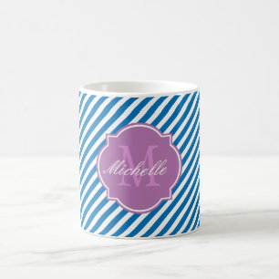 Café Taza con Monograma de Franja Azul Deslumbrante