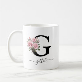 Café Taza con monograma de inicial G floral flores rosa