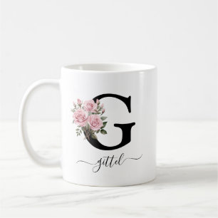 Café Taza con monograma de inicial G floral flores rosa