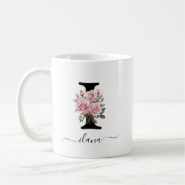 Café Taza con monograma de inicial I floral flores rosa