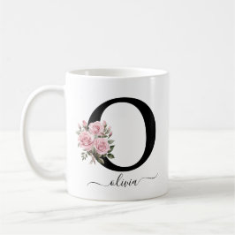 Café Taza con monograma de inicial O floral flores rosa