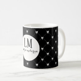 Café Taza con monograma de lazo negro y blanco en letra