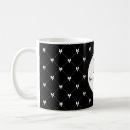 Café Taza con monograma de lazo negro y blanco en letra