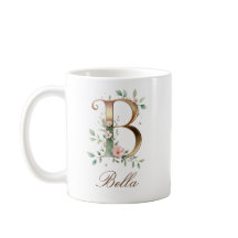 Taza con monograma de letra B floral dorada elegan