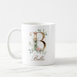 Café Taza con monograma de letra B floral dorada elegan