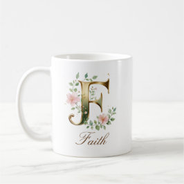 Café Taza con monograma de letra F floral dorada elegan
