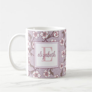 Café Taza con monograma de letra script floral: taza pe