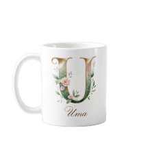 Taza con monograma de letra U floral dorada elegan