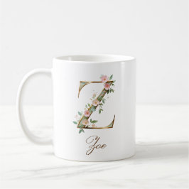 Café Taza con monograma de letra Z floral dorada elegan