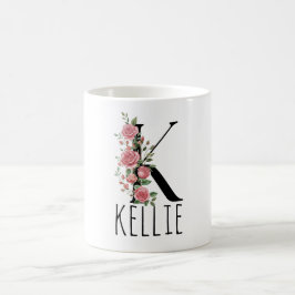 Café Taza con monograma de nombre y flor de nacimiento