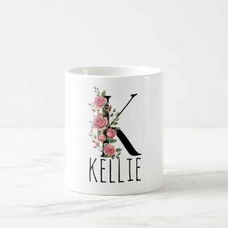 Café Taza con monograma de nombre y flor de nacimiento 