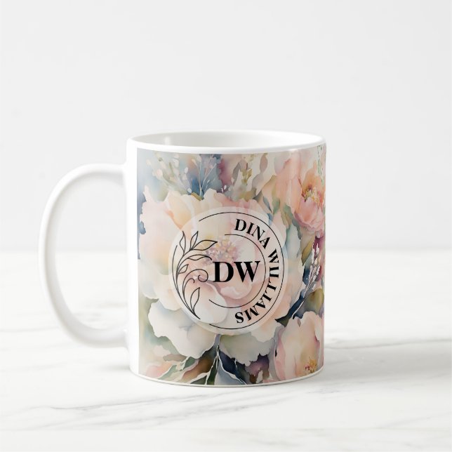 Café Taza con Monograma de Ramo de Novia (Izquierda)