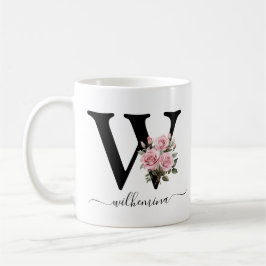 Café Taza con monograma floral de flores rosas iniciale