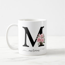 Café Taza con monograma floral de rosas rosadas inicial