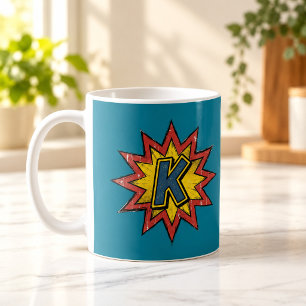 Café Taza con monograma inicial de letra K con explosió