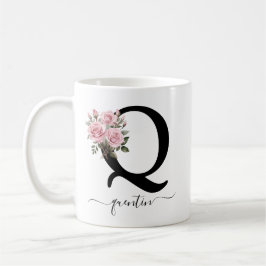 Café Taza con monograma inicial Q de flores rosas rosad