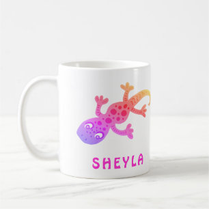 Café Taza con nombre de lagarto gecko rosa lindo para n