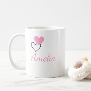 Café Taza con nombre en forma de corazón personalizada