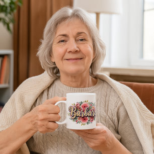 Café Taza con nombre floral Barbara – Flores de peonía