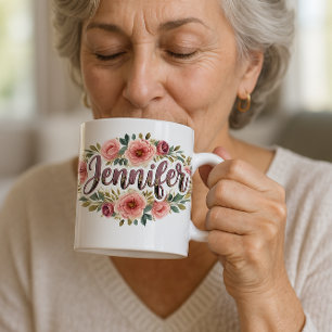 Café Taza con nombre floral de Jennifer – Flores de peo