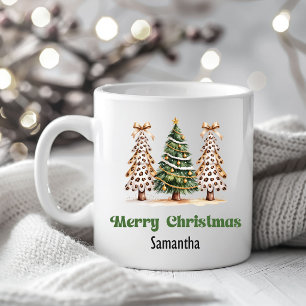 Café Taza con nombre personalizado de árboles de Navida