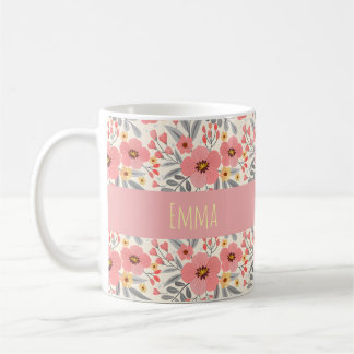 Café Taza con nombre personalizado de flores vintage el