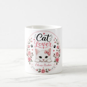 Café Taza con Nombre Personalizado de Gato Blanco y Ros
