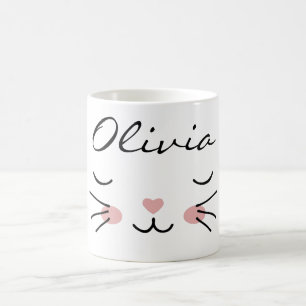 Café Taza con nombre personalizado de gato Kawaii Cara 