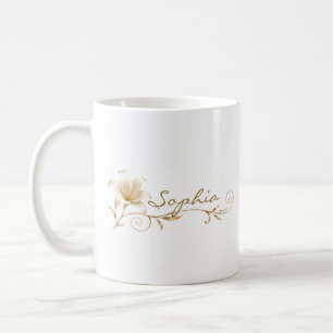 Café Taza con nombre personalizado de lirio dorado cham
