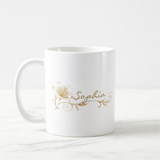 Café Taza con nombre personalizado de lirio dorado cham
